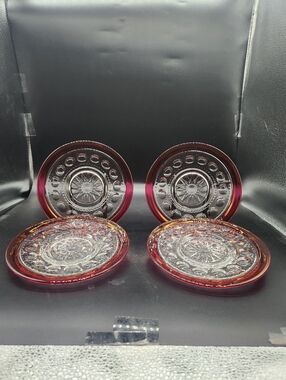 Vintage Tiffin-Franciscan King's Crown Ruby Flashed Glass Salad Plates, Set Of 4